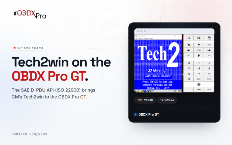 OBDX Pro GT Tech2win D-PDU API Release
